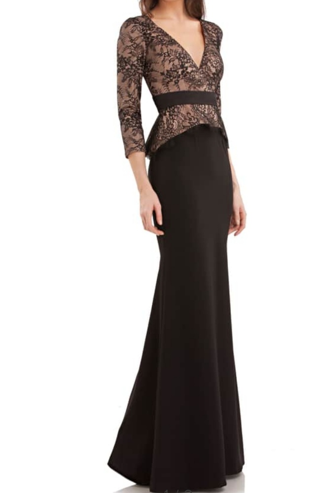 NWT Lace & Crepe Peplum Gown